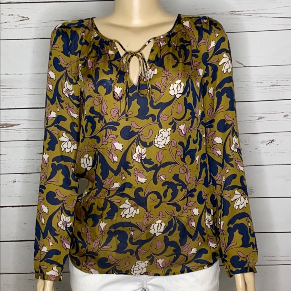 LOFT bronze blue purple floral long sleeve top XS